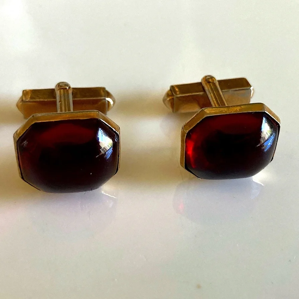 🇺🇸 Vintage Swank Gold/ Red dress cuff links 40s/50s vintage